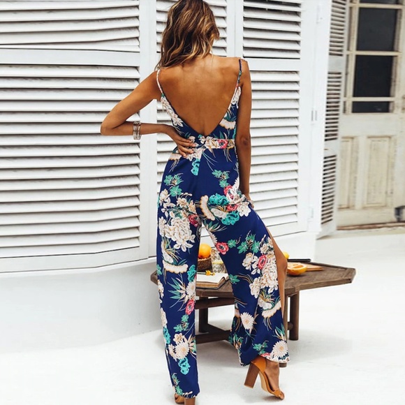 🆕High Split Backless Sexy Floral Print Jumpsuit - Picture 4 of 8